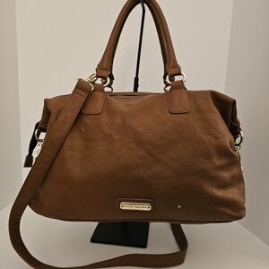 Steve Madden Brown Faux Leather Medium  To Large Purse Bag Satchel Tote Gold HW